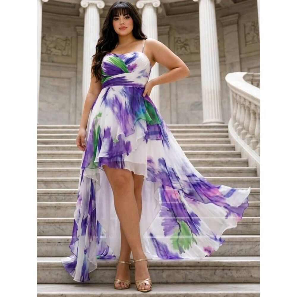 🔸️Dave & Johnny White, Purple, & Blue Floral Sleeveless Dress Size 13/14